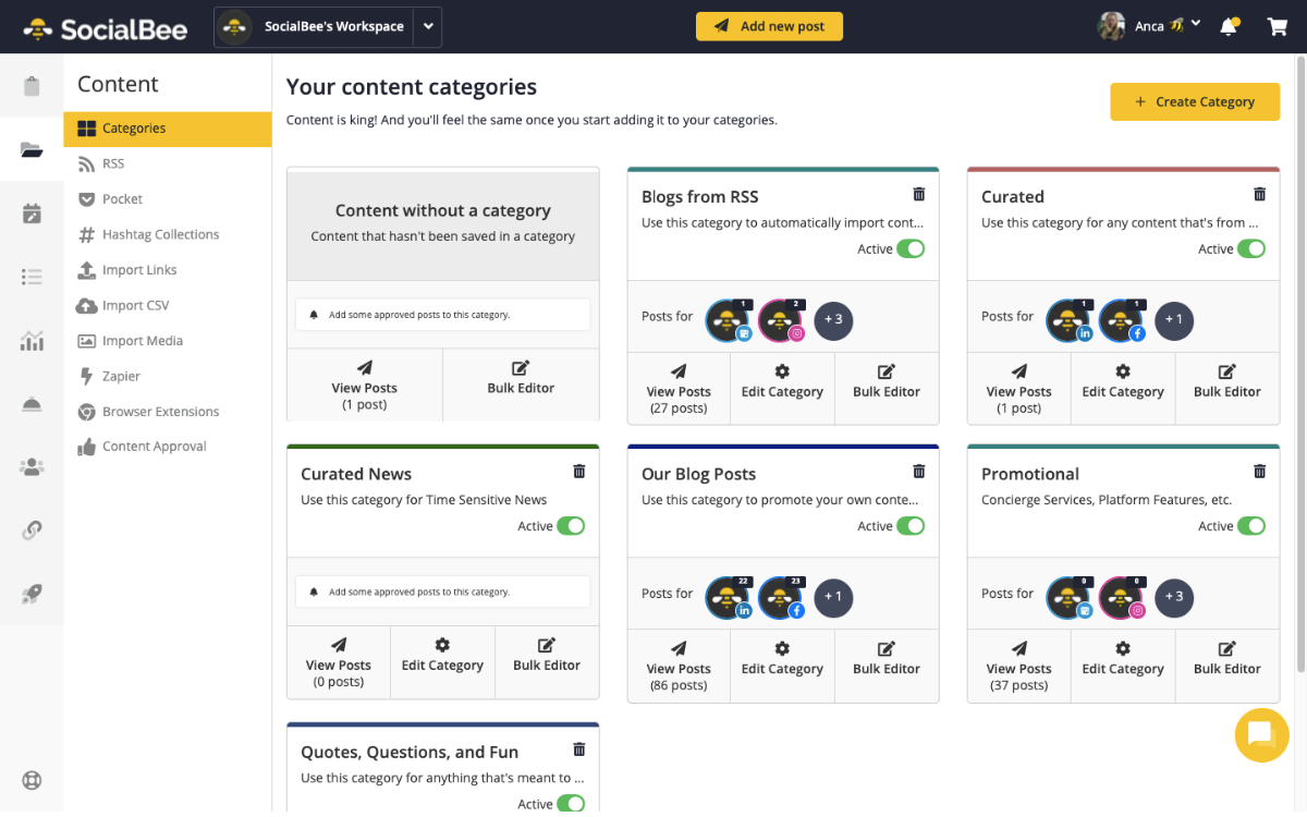 Content categories dashboard